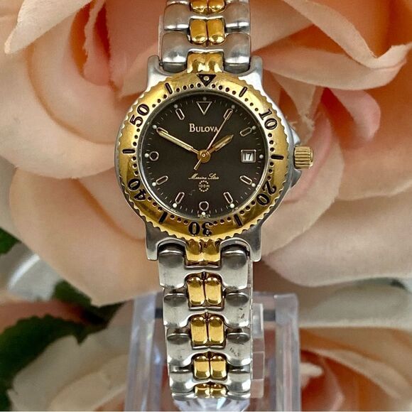 Vintage 1993 Bulova Marine Star Two-Tone German Quartz Ladies Diver Style Watch - Picture 2 of 15